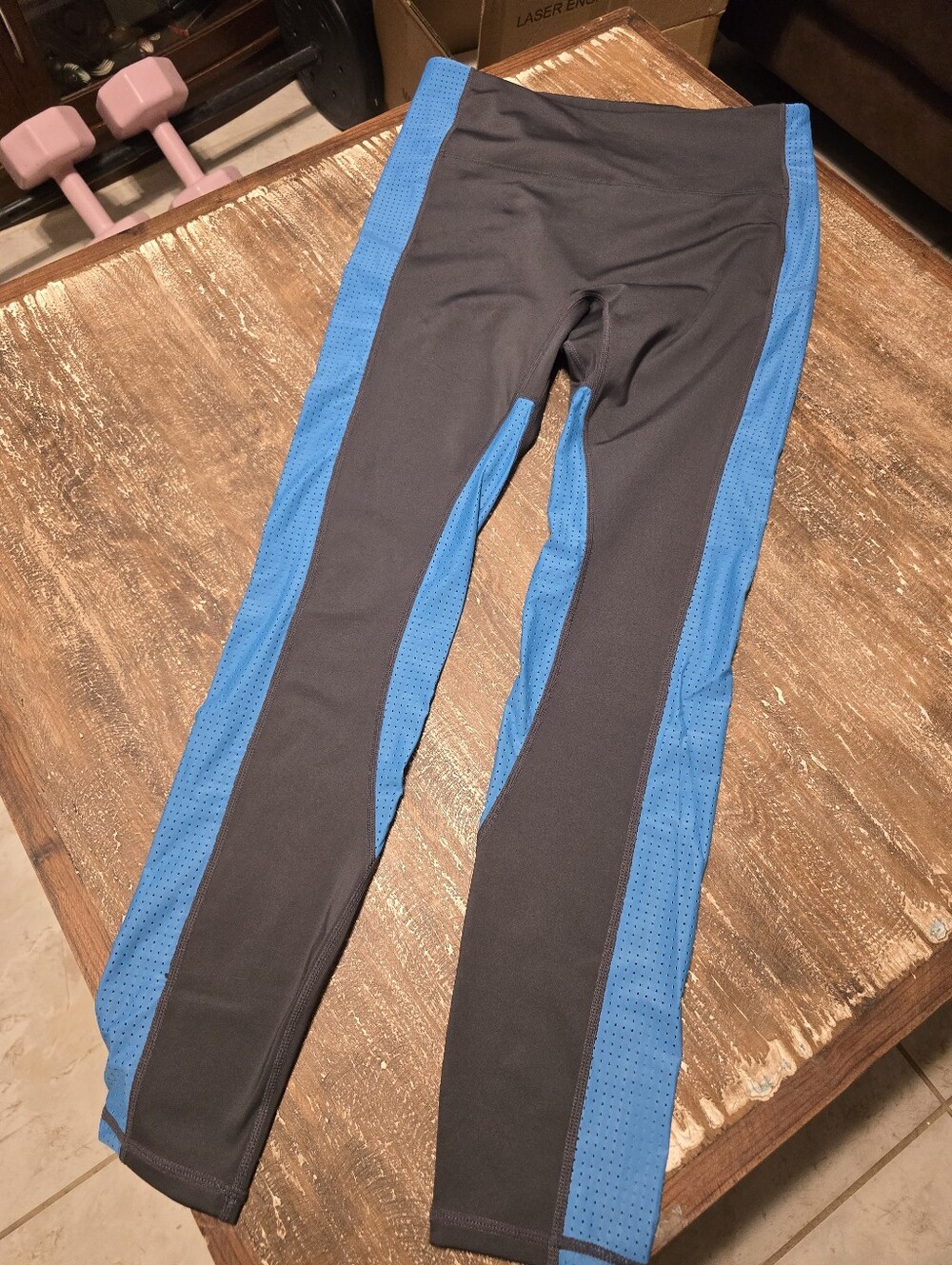 Fabletics Black Leggings with Blue Side Panels